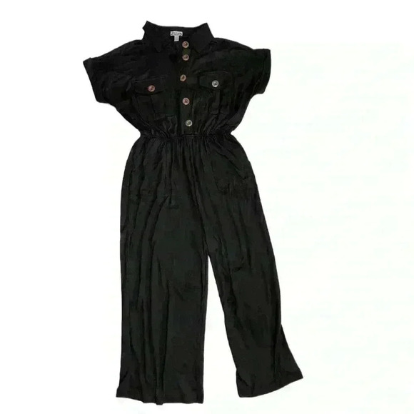 J for Justify Women Black Jumpsuit Size S wooden buttons Boho Outdoor Vacation - Picture 1 of 9